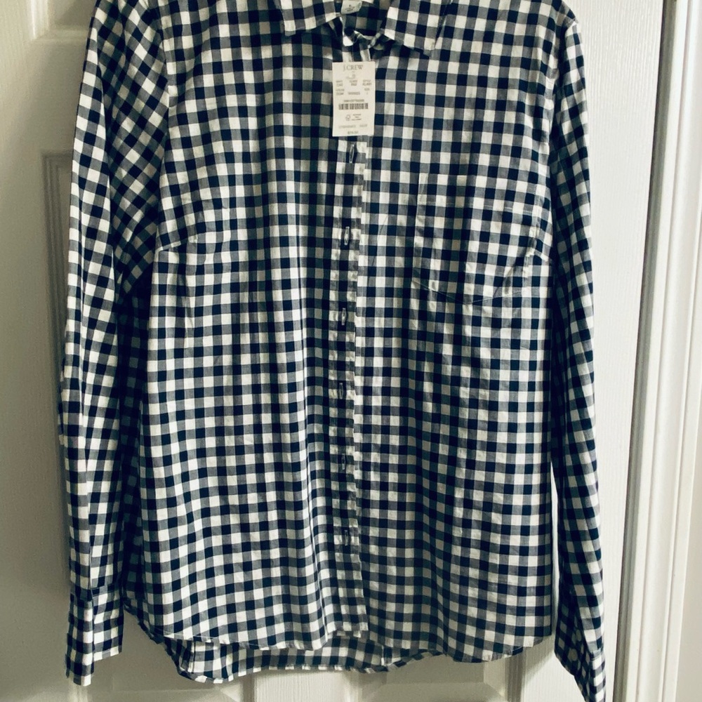 NWT JCrew Wonens cotton blue/white checked long sleeve button down shirt size L